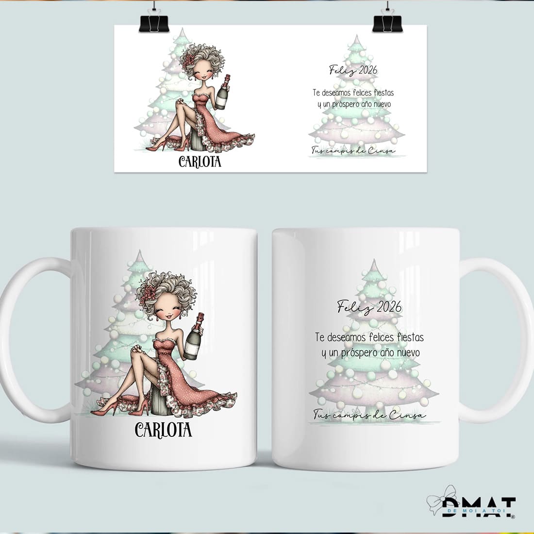 taza con nombre y dedicatoria – diseño pin-up navideño  