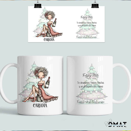 taza con nombre y dedicatoria – diseño pin-up navideño  