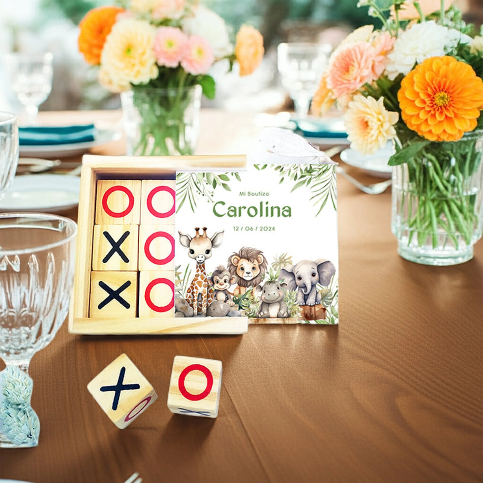 Juego de madera personalizado para invitados de bautizo