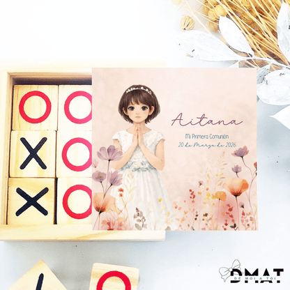 Detalle de invitados de comunión niña personalizado con ilustración y texto