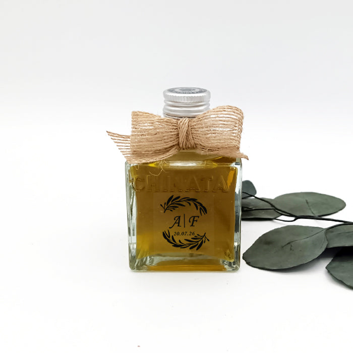 Botellita de aceite de oliva virgen extra personalizada – detalle gourmet natural para bodas, bautizos y comuniones.