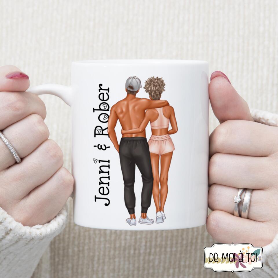 Taza personalizada original para pareja deportista con nombres