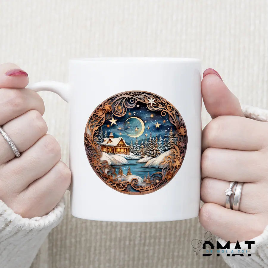 Taza personalizada bola de navidad paisaje con nombre