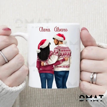 Taza Personalizada Enamorados Navideños