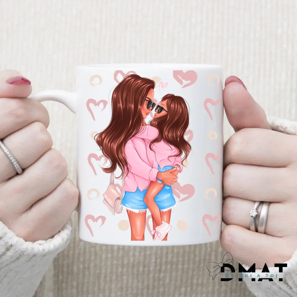 Madre e hija corazón - Taza editable