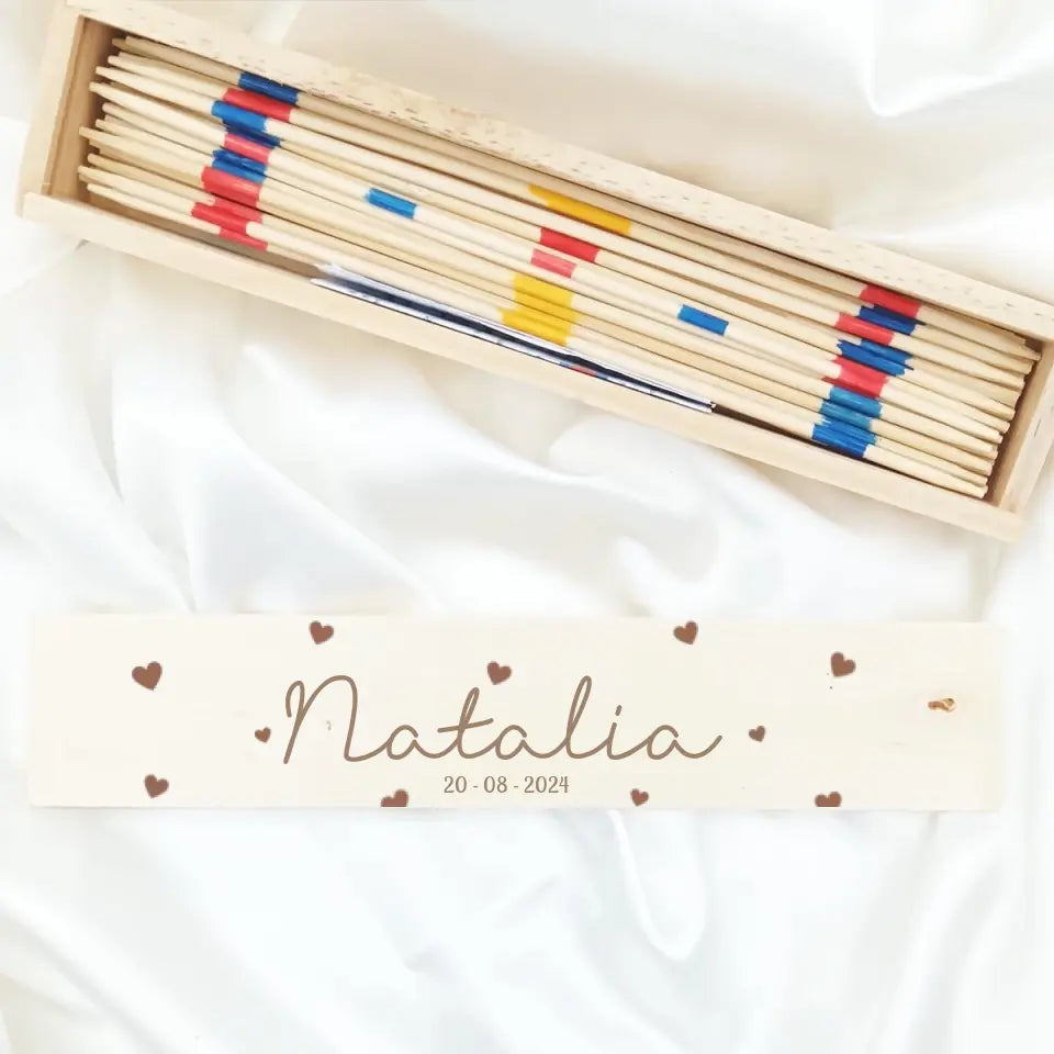 Regalos personalizados para invitados grabados a láser - Mikado de madera - De moi a toi