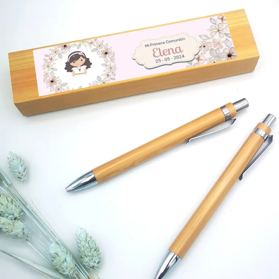 Set escritura bambú editable comunión - Flores pastel