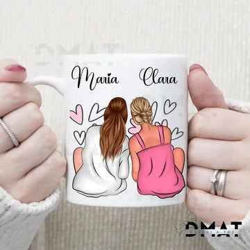 Taza personalizada amigas sentadas con nombres