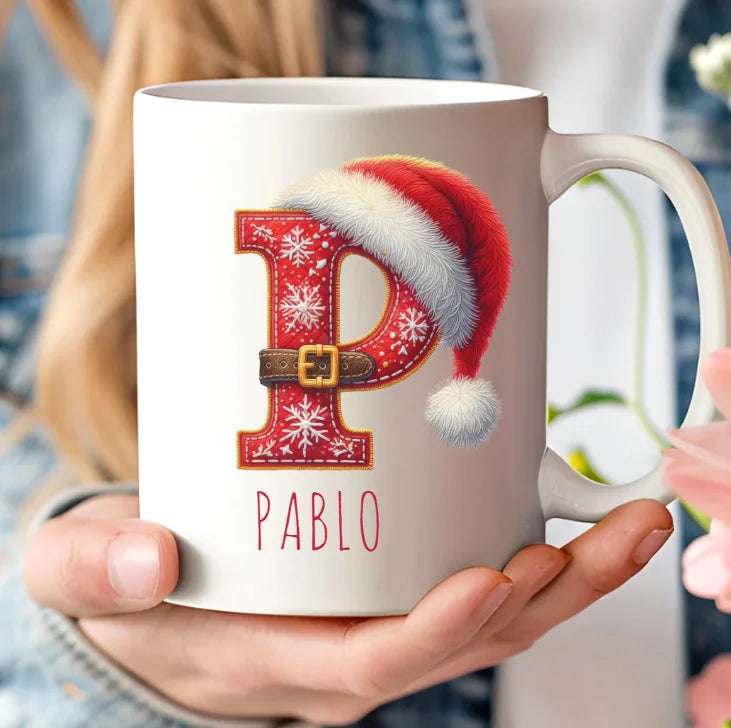 Taza personalizada con Inicial y nombre Navidad