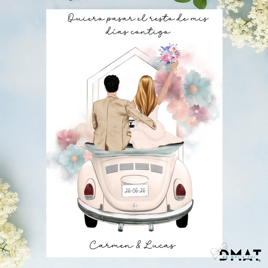 Regalos con ilustración de boda - Coche