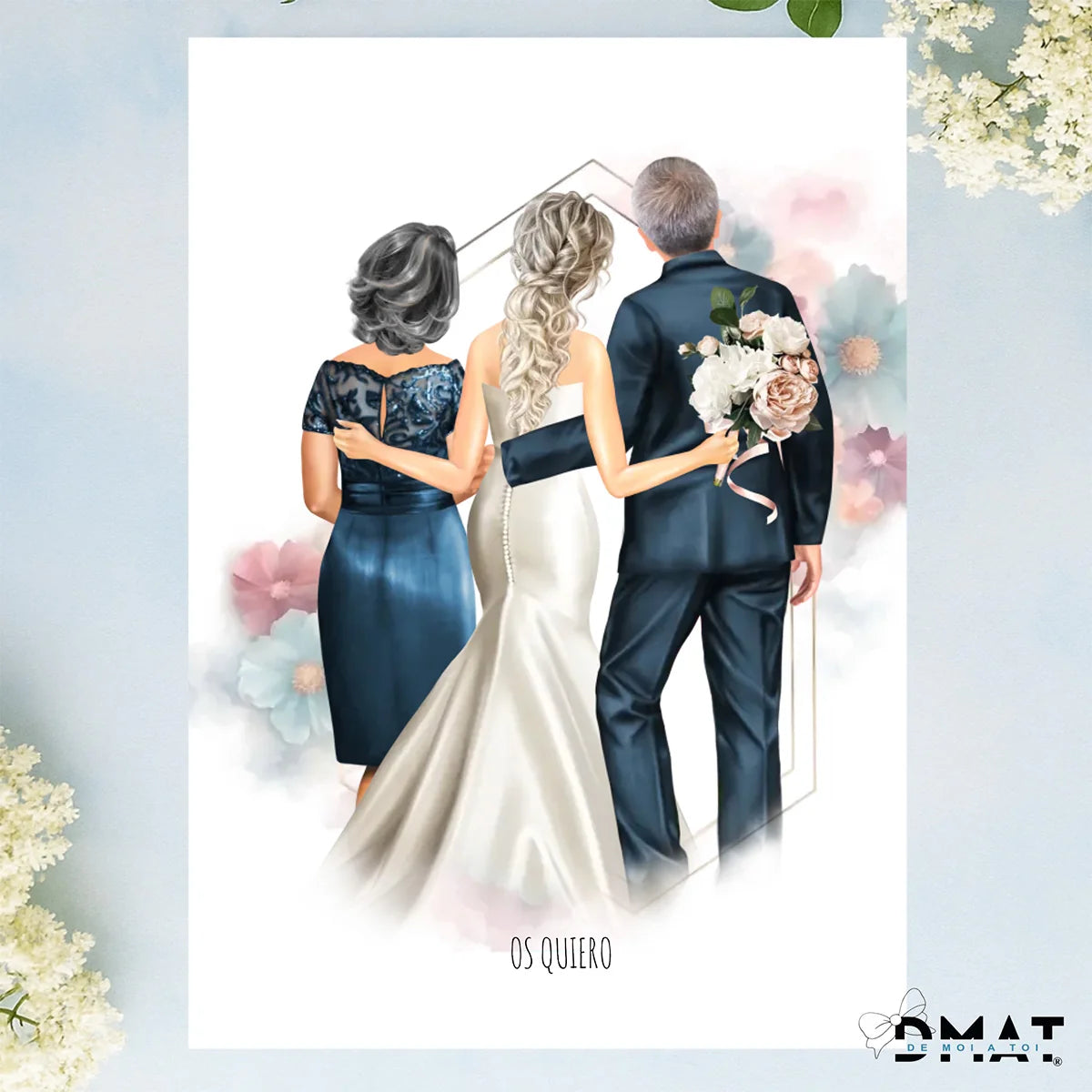 Regalos con ilustración de boda - Novia y Padres