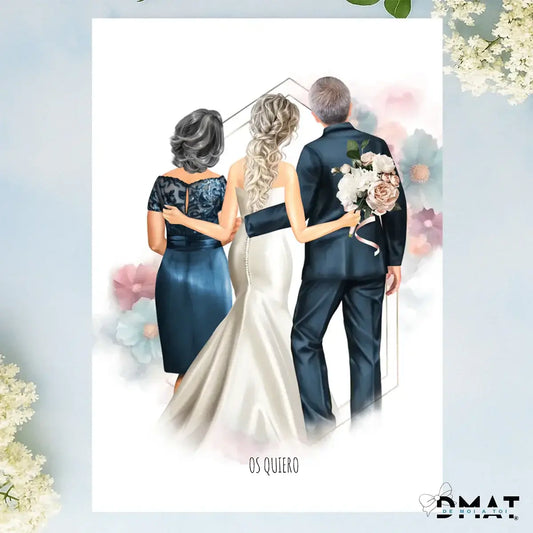 Regalos con ilustración de boda - Novia y Padres