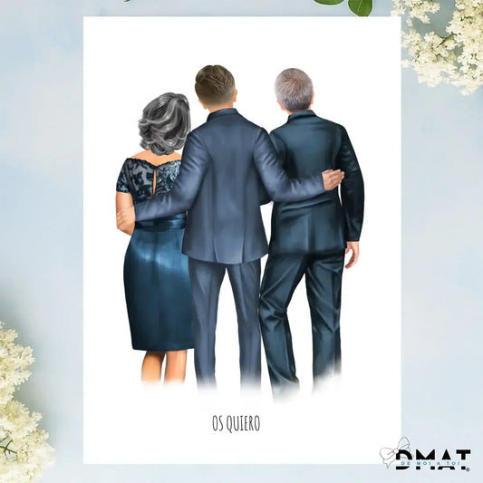 Regalos con ilustración de boda - Novio y padres