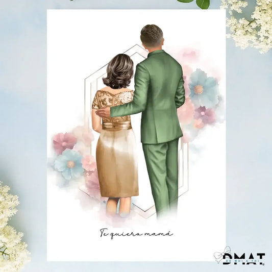 Regalos con ilustración de boda - Novio y madre / madrina