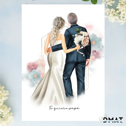 Regalos con ilustración de boda - Novia y Padre o padrino