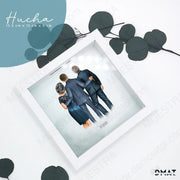 Regalos personalizados ilustración boda - Hucha con diseño de novio y padres en marco elegante.