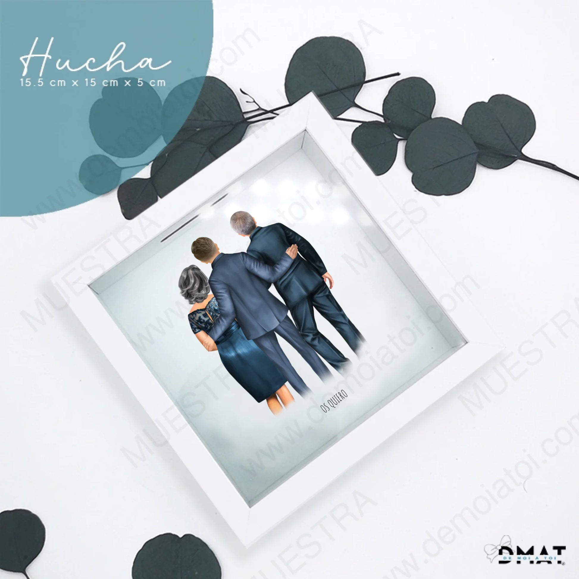 hucha personalizada con ilustración de familia para boda