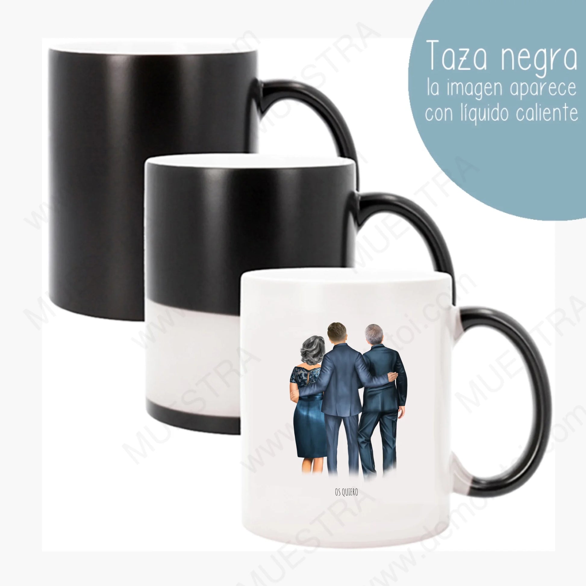 taza magica personalizada con ilustración de familia para boda