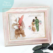 Regalos originales de boda - Ilustración de novio y mujer especial en marco decorativo.