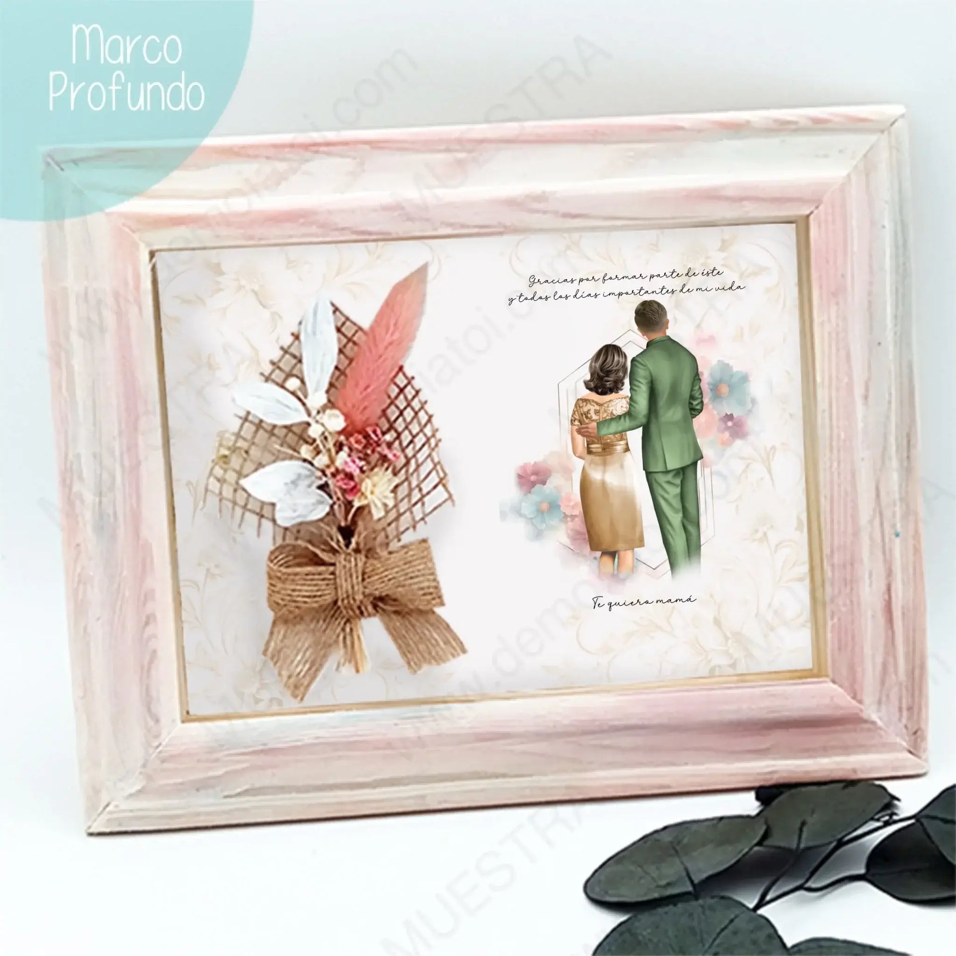 Regalos originales de boda - Ilustración de novio y mujer especial en marco decorativo.