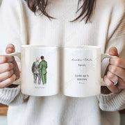 Regalos personalizados ilustración novio padre en tazas con diseño emotivo para celebrar la conexión entre ellos.