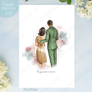 Regalos originales de boda, ilustración de novio con madre, puzzle impreso, diseño premium personalizado