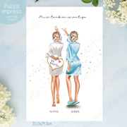 Regalos personalizados damas de honor en pre-boda, ilustración de damas con bata y brindis.