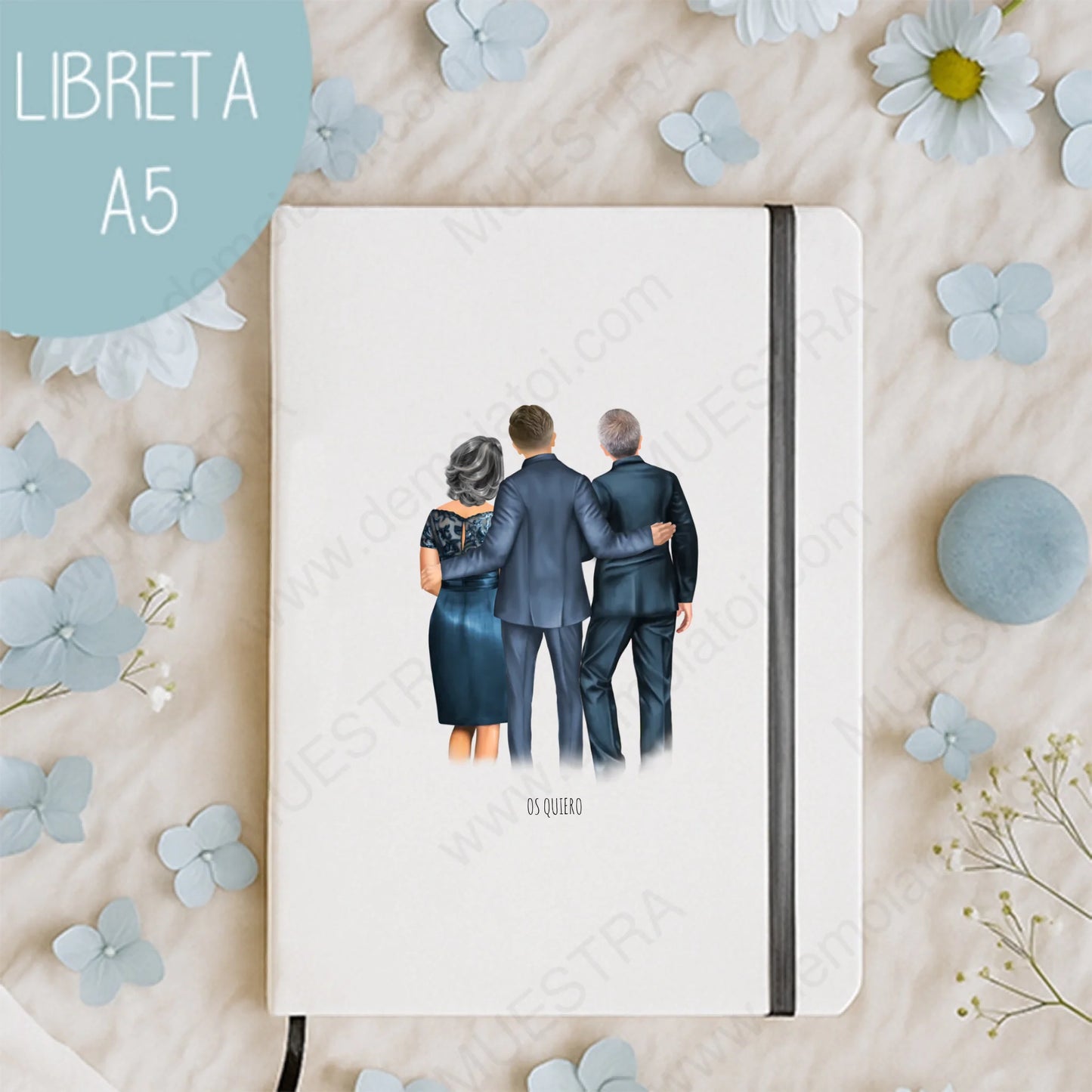 libreta personalizada con ilustración de familia para boda
