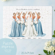 Puzzle ilustrado de damas de honor y novia, regalo personalizado para damas de honor.