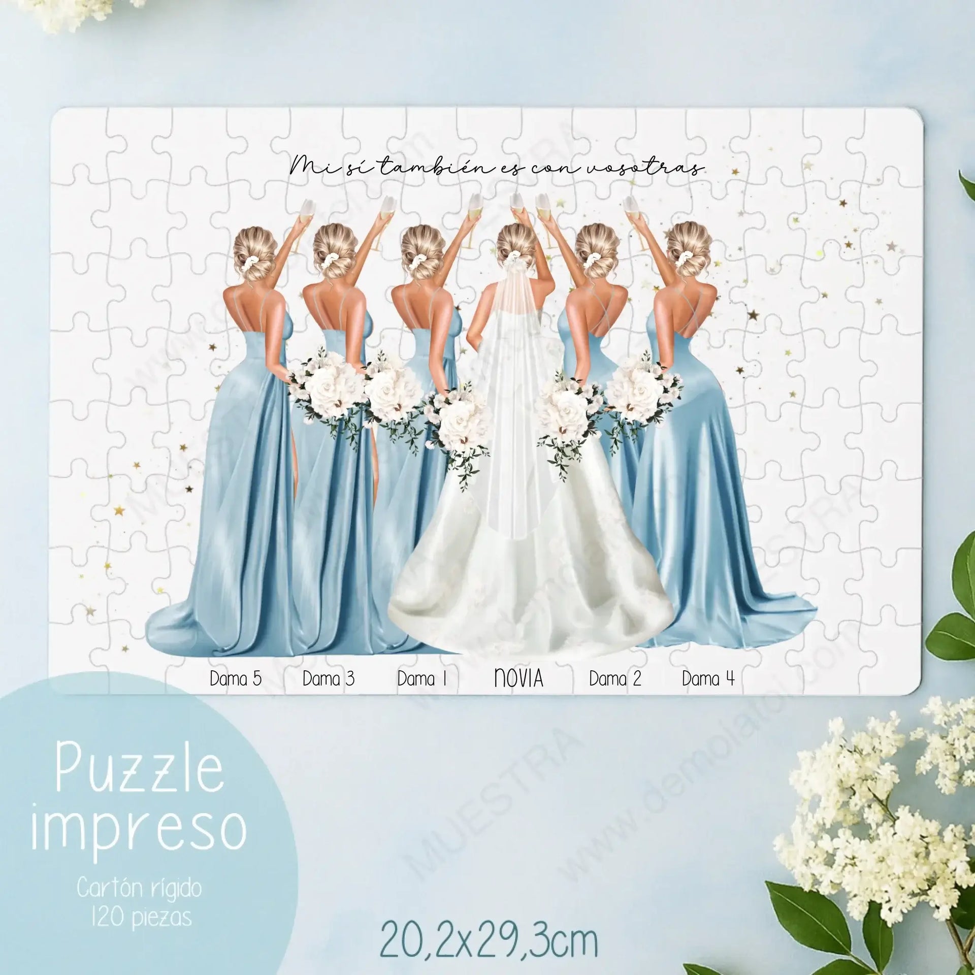 Puzzle ilustrado de damas de honor y novia, regalo personalizado para damas de honor.