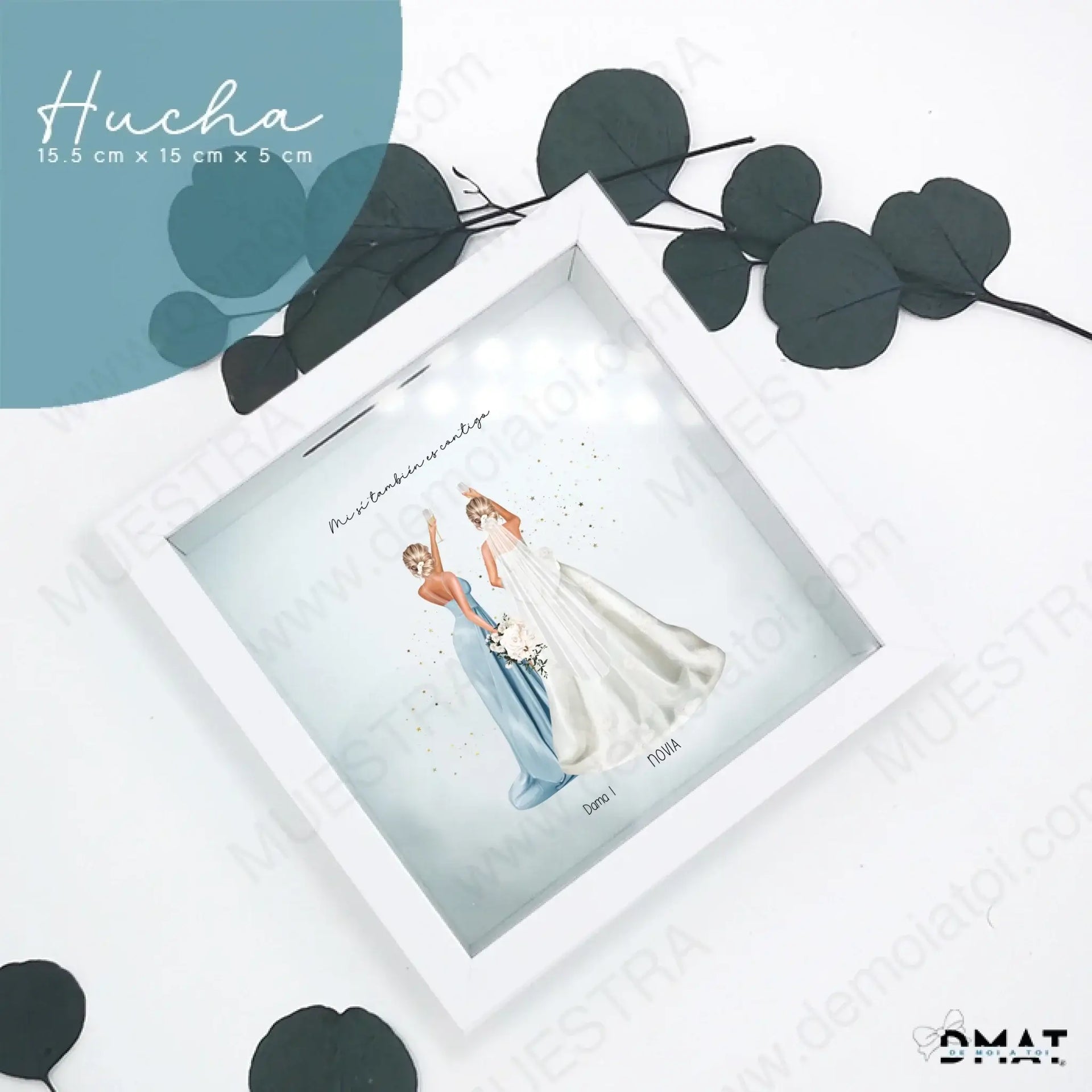 Hucha personalizada con ilustración de boda y damas de honor, regalos personalizados damas de honor.