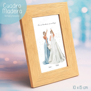 Regalos personalizados damas de honor en marco de madera con ilustración de novia y damas de honor.