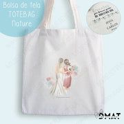 Bolsa de tela TOTE con ilustración de boda de madre y novia, regalos ilustración boda madre novia.