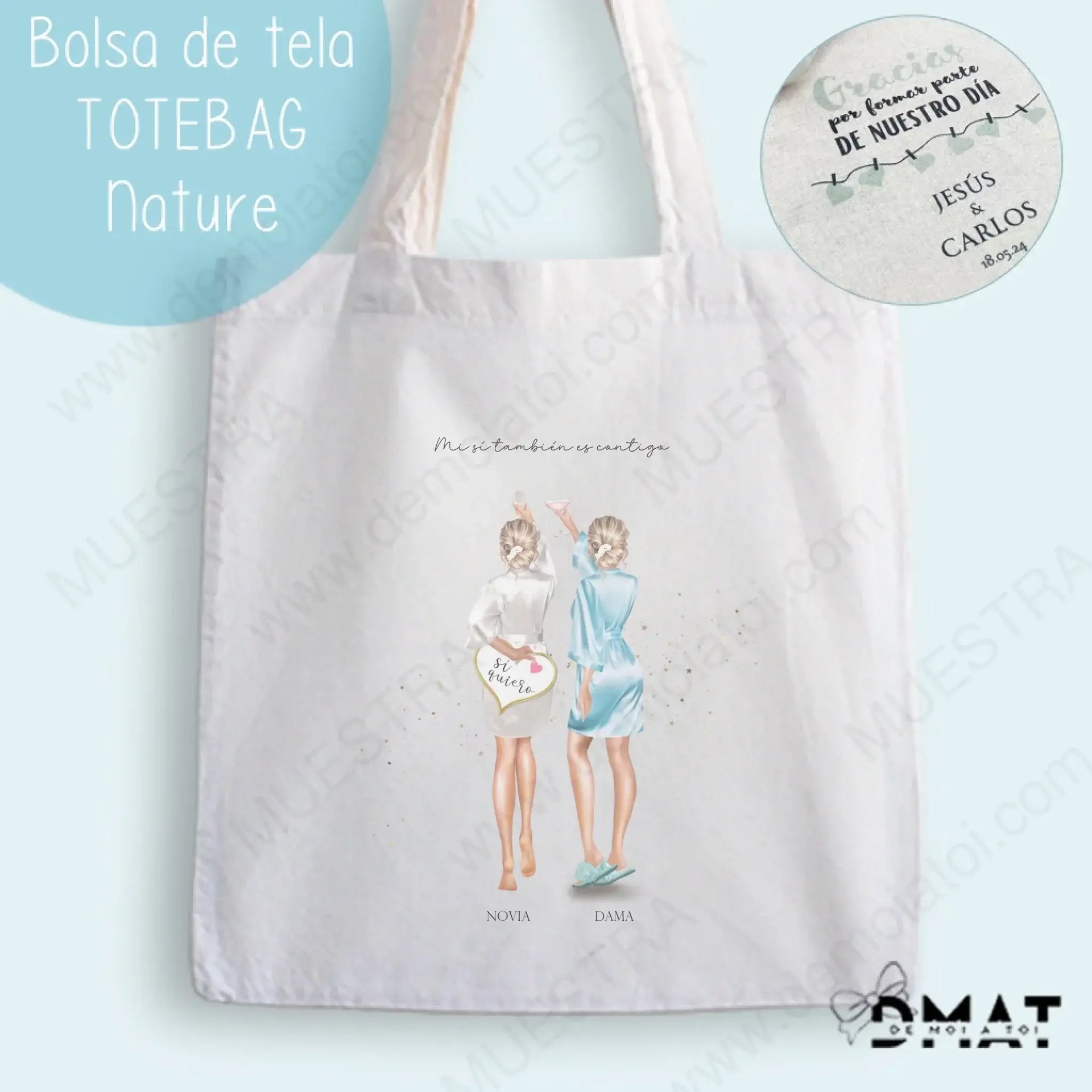 Bolsa de tela personalizada con ilustración de damas de honor, regalos personalizados damas en pre-boda.