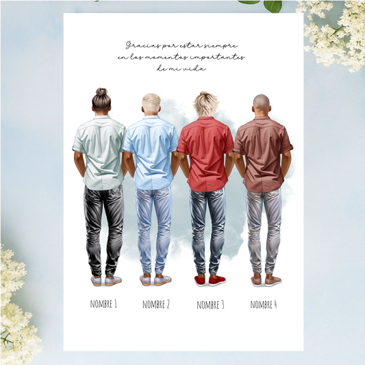 Regalos personalizados con ilustración de grupo de amigos