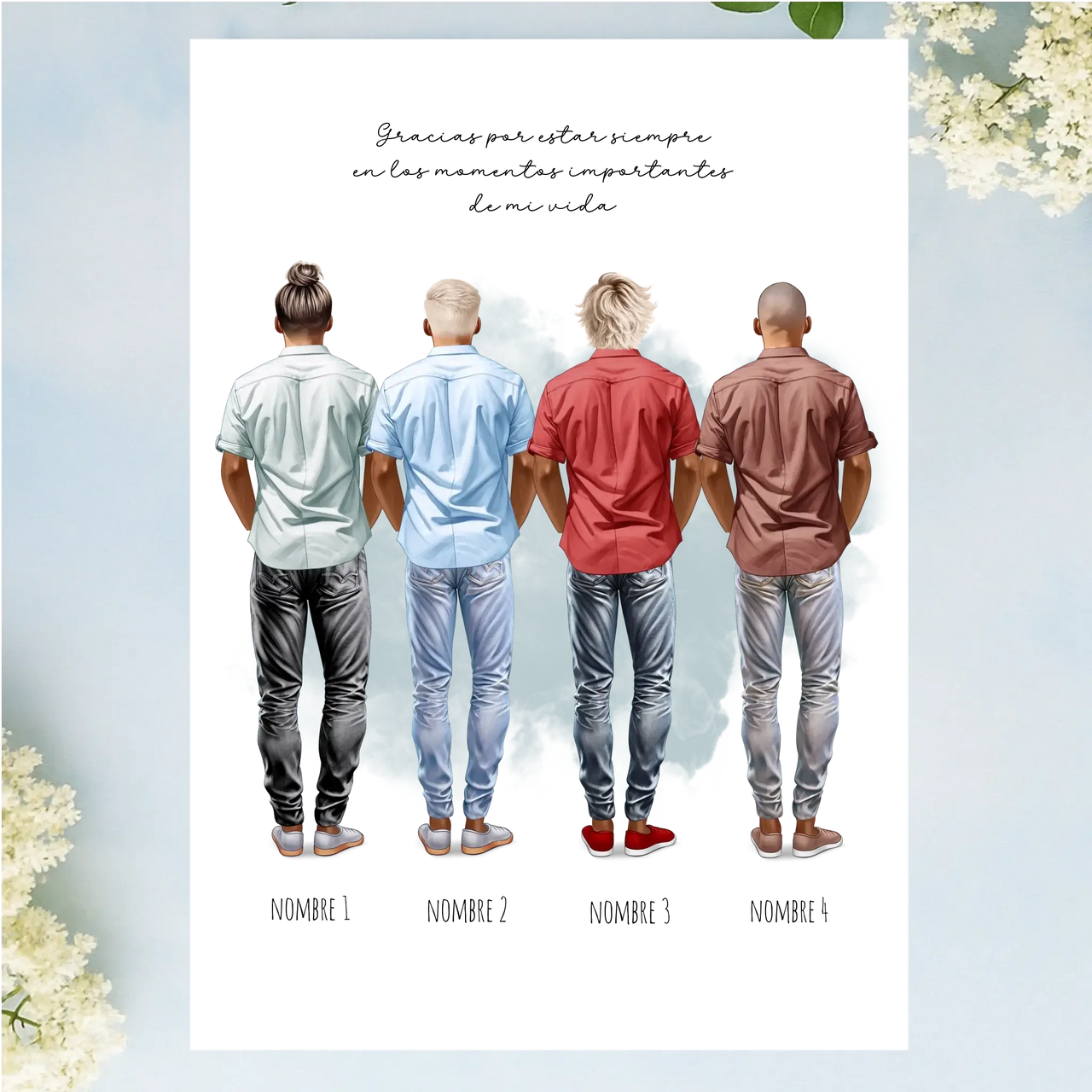 Regalos personalizados con ilustración de grupo de amigos