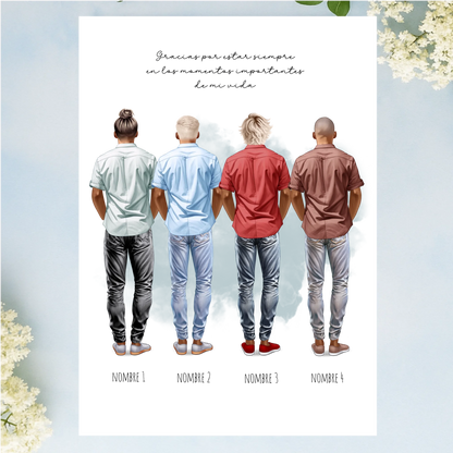 Regalos personalizados con ilustración de grupo de amigos