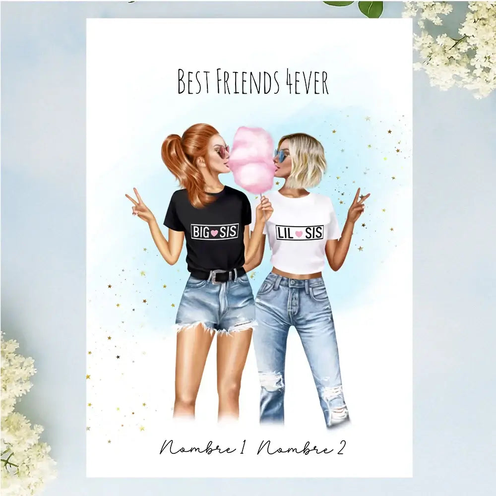 Regalos personalizados con ilustración de mejores amigas nube de azúcar