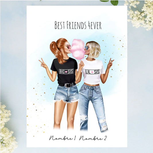 Regalos personalizados con ilustración de mejores amigas nube de azúcar