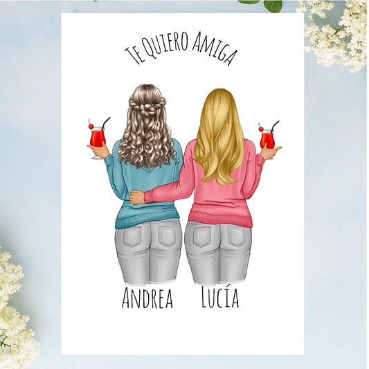 Regalos personalizados con ilustración de amigas, mejores amigas y hermanas