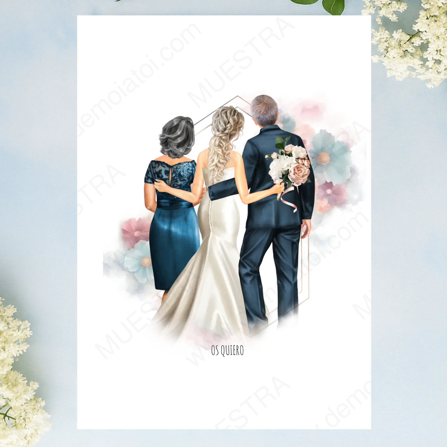 lámina ilustración familia boda