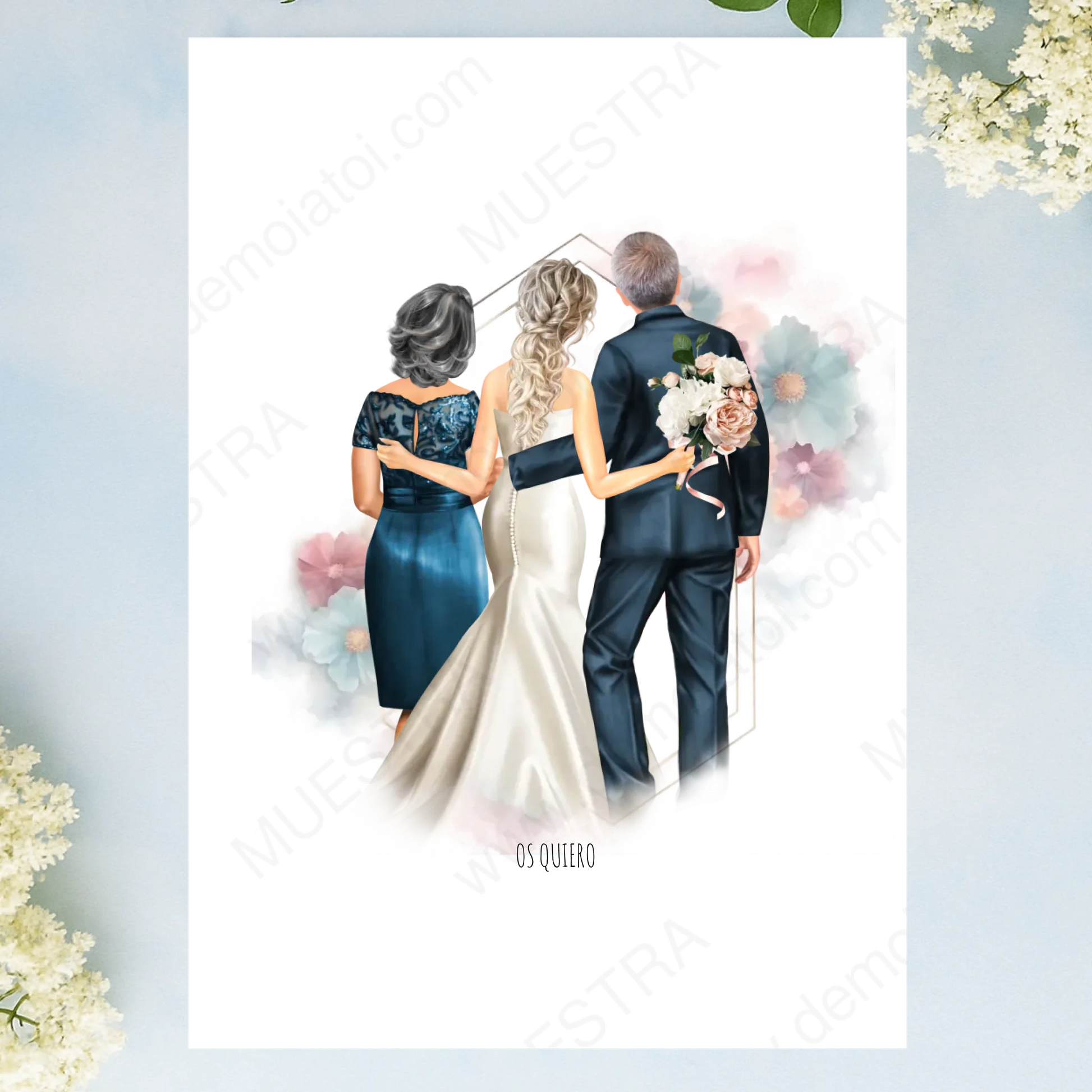 lámina ilustración familia boda