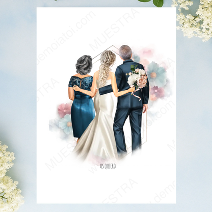 lámina ilustración familia boda