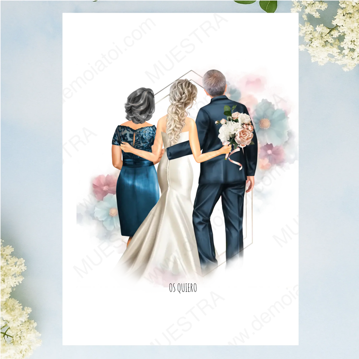 cuadro personalizado ilustración familia boda