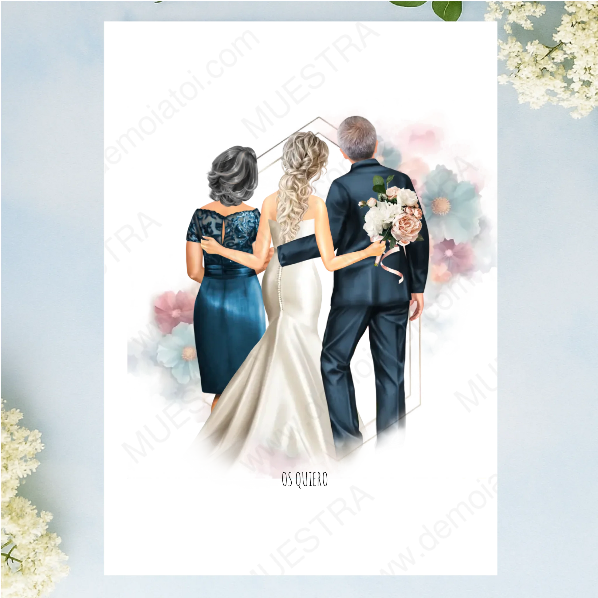 cuadro personalizado ilustración familia boda