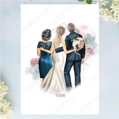 cuadro personalizado ilustración familia boda