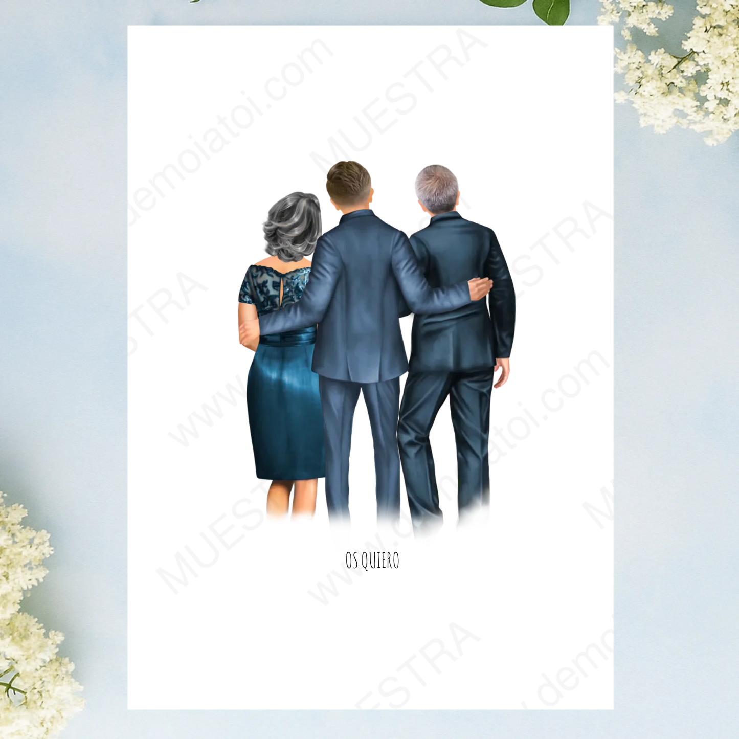 lámina personalizada para familia boda con ilustración