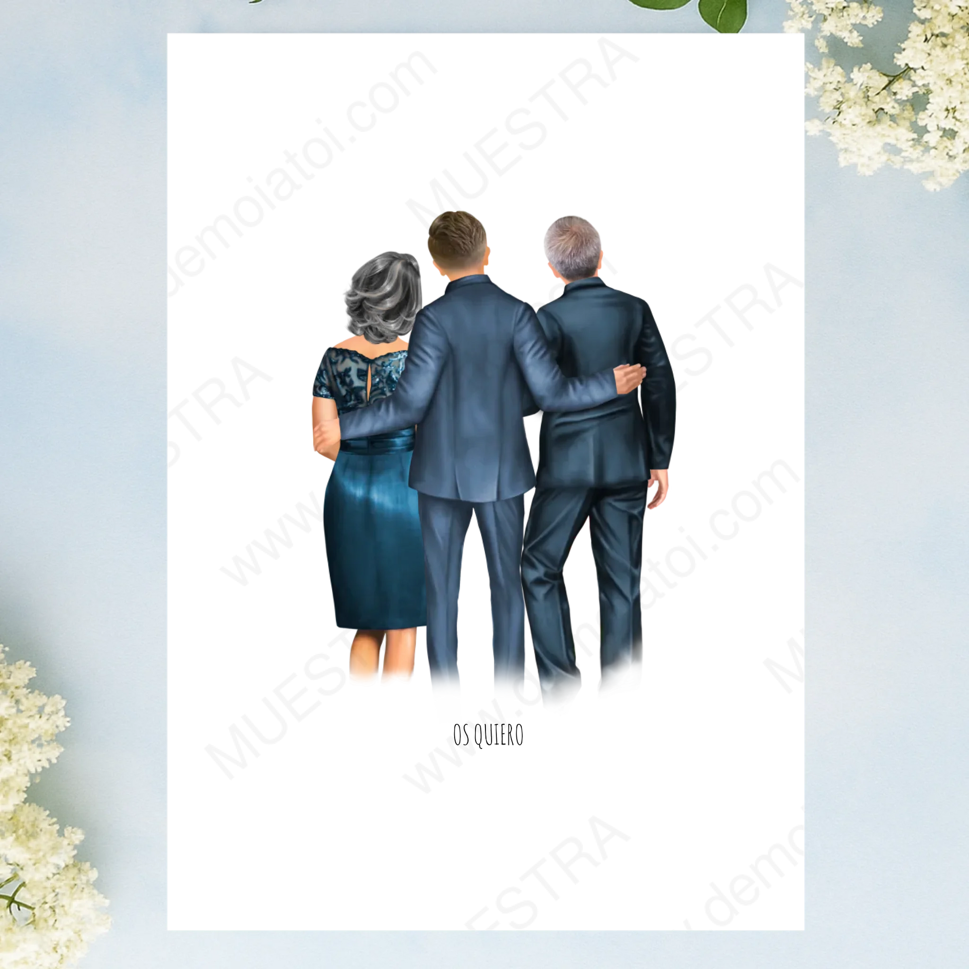 lámina personalizada para familia boda con ilustración