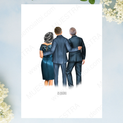 lámina personalizada para familia boda con ilustración