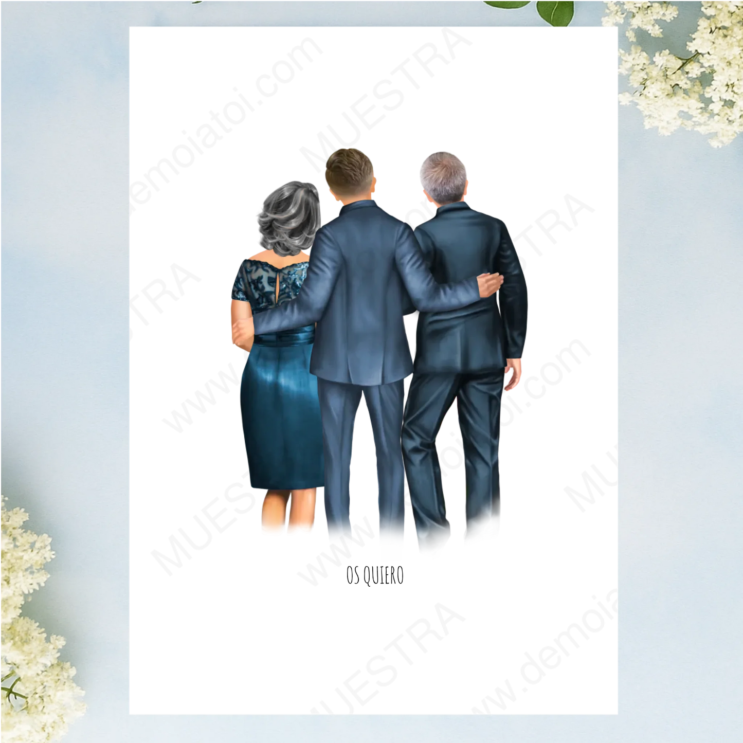 lámina personalizada con ilustración de familia para boda